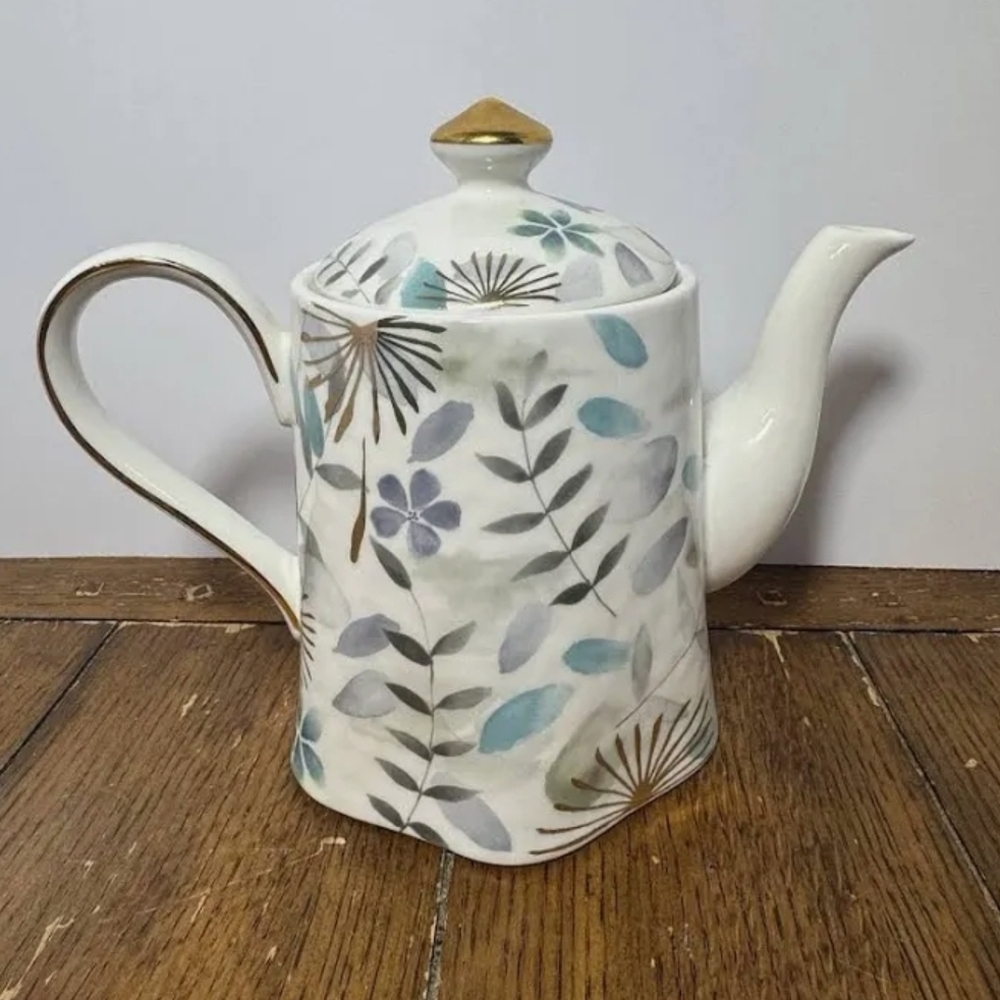 Grace Floral Botanical Teapot with Gold Accents Cottagecore